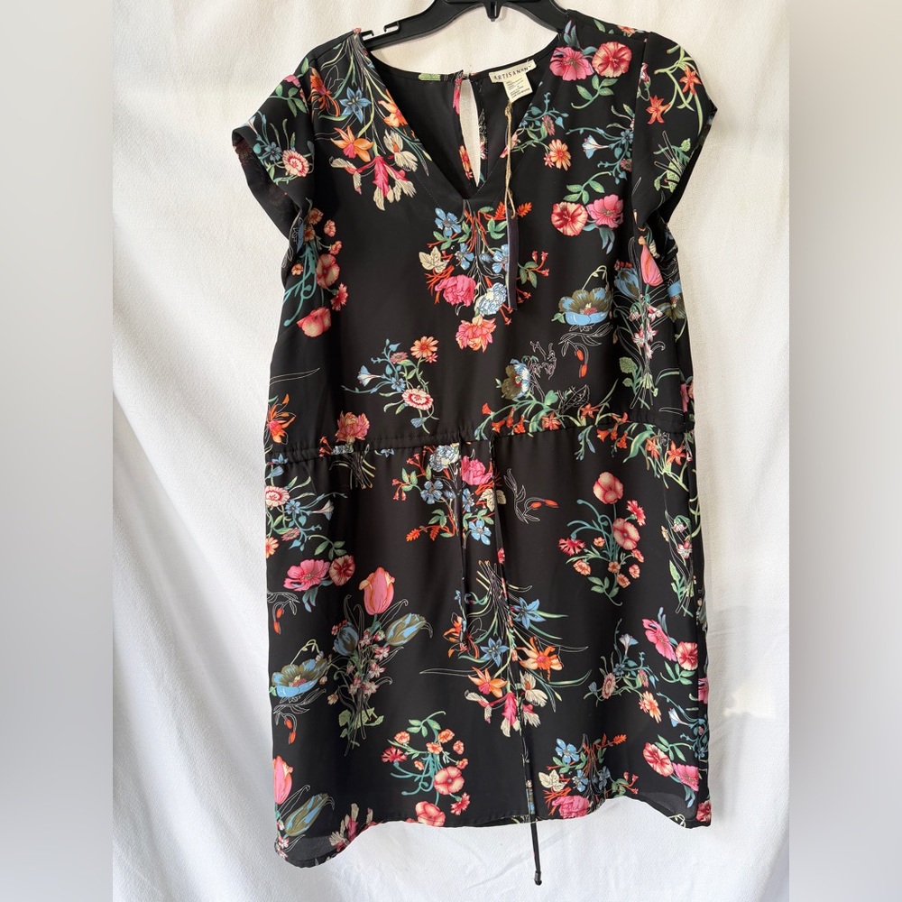 Artisan NY Black Dress with Colorful Floral Design 8